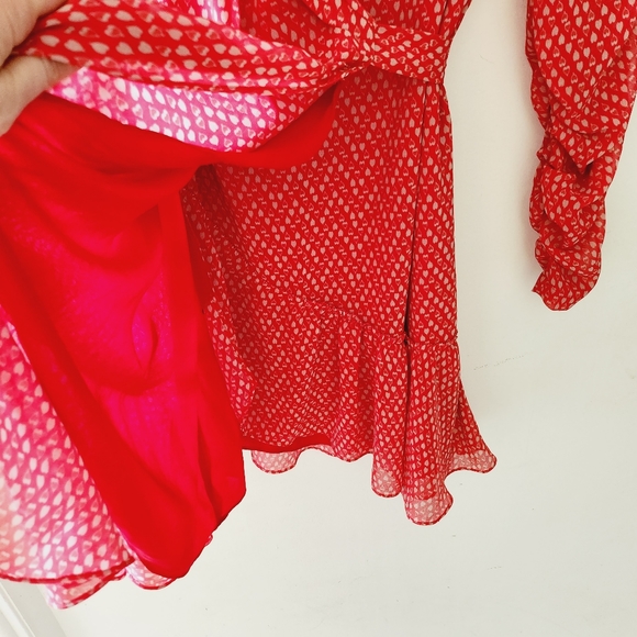 ALL SAINTS Flores hearts print wrap dress, ruched sleeve - Picture 5 of 9